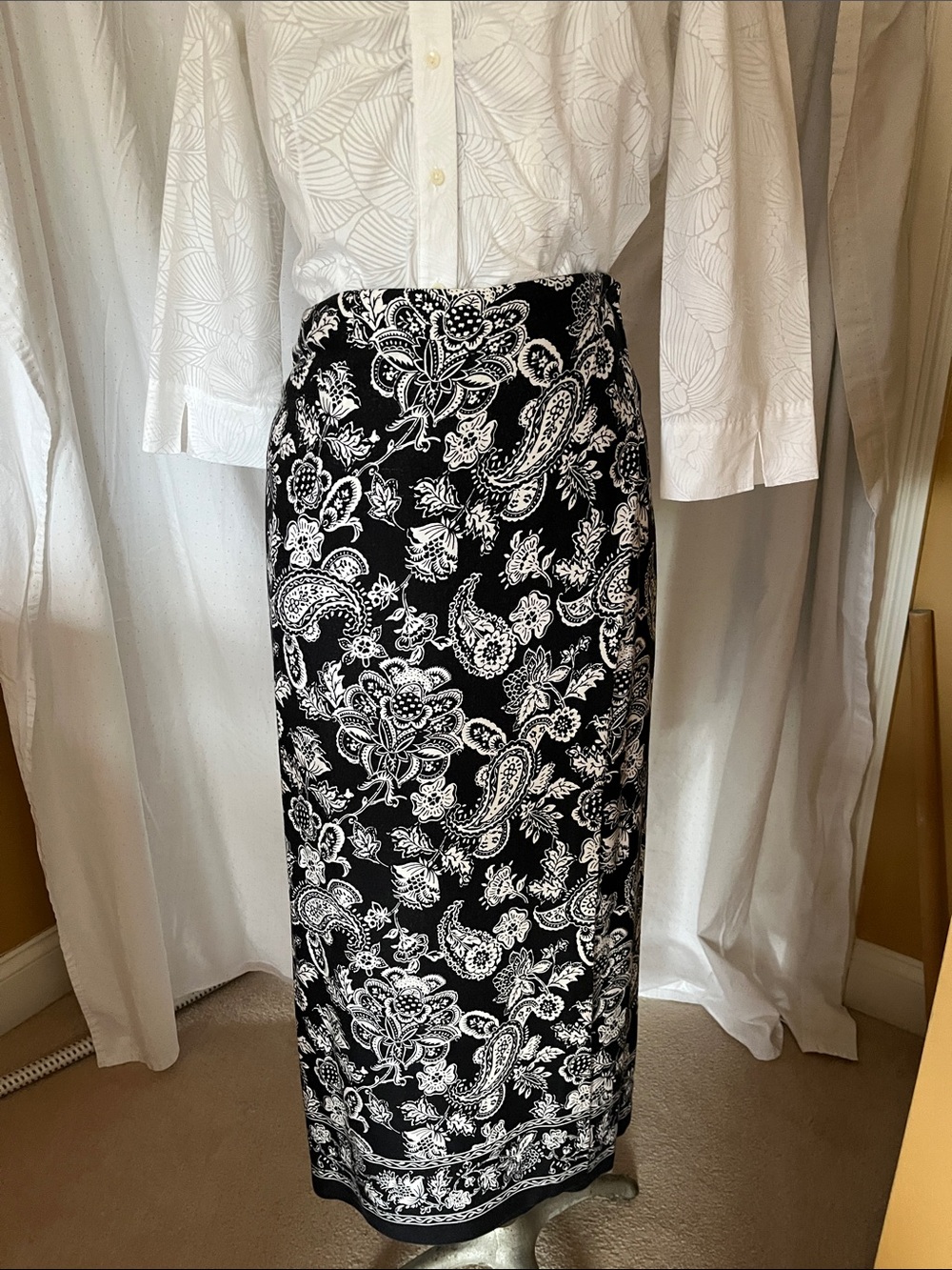 Talbots Navy and White Paisley Maxi Wrap Skirt